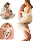 Pregnancy Pillow 5-In-1 【Cooling Cover, Adjustable to Grow with Belly】 Beanbag Style, Lockable O-Shape Nursing Pillow, 5-Point Full Body Support, Maternity Pillow with Travel Bag - Blue
