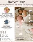 Pregnancy Pillow 5-In-1 【Cooling Cover, Adjustable to Grow with Belly】 Beanbag Style, Lockable O-Shape Nursing Pillow, 5-Point Full Body Support, Maternity Pillow with Travel Bag - Blue