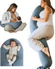 Pregnancy Pillow 5-In-1 【Cooling Cover, Adjustable to Grow with Belly】 Beanbag Style, Lockable O-Shape Nursing Pillow, 5-Point Full Body Support, Maternity Pillow with Travel Bag - Blue