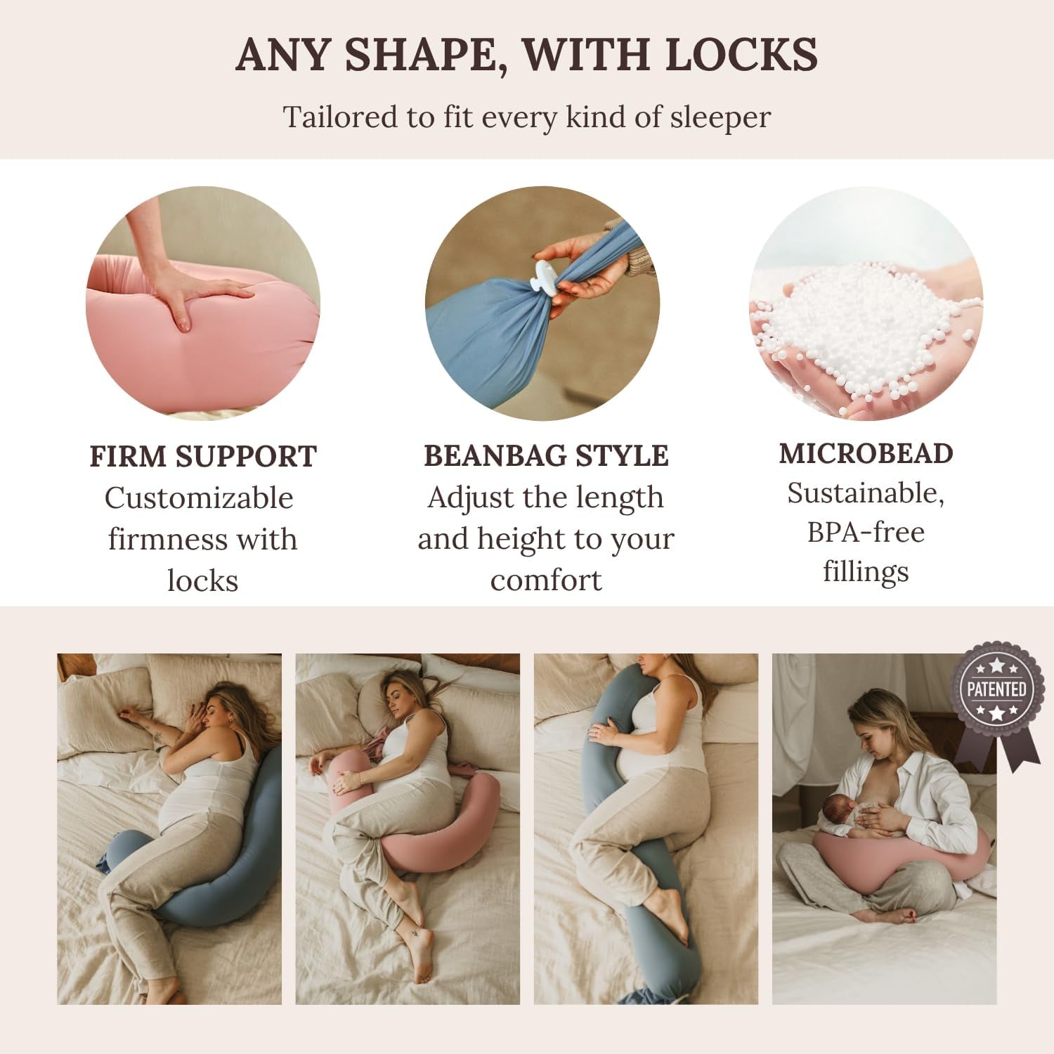 Pregnancy Pillow 5-In-1 【Cooling Cover, Adjustable to Grow with Belly】 Beanbag Style, Lockable O-Shape Nursing Pillow, 5-Point Full Body Support, Maternity Pillow with Travel Bag - Blue