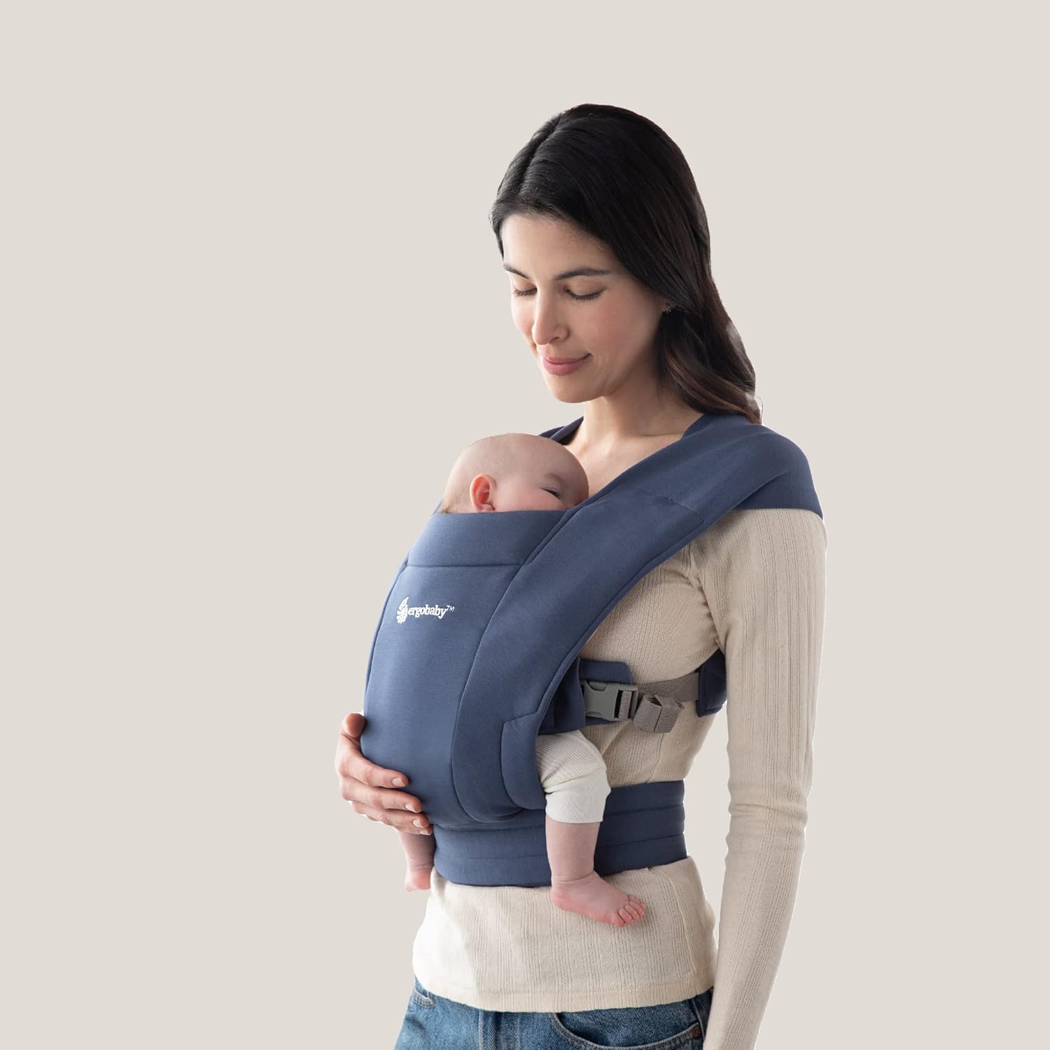 Embrace Baby Carrier Newborn to Toddler - Lightweight Ergonomic Baby Carriers - Cozy Essentials (7-25 Pounds), Ponte Knit, Cream