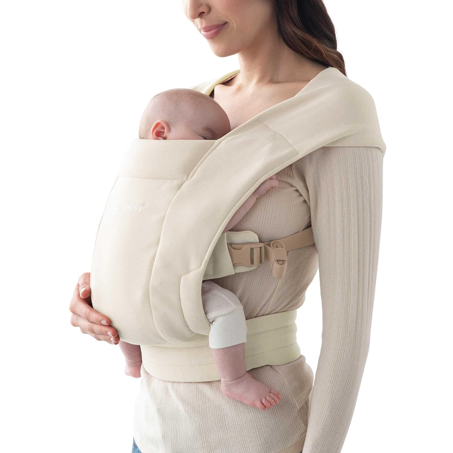 Embrace Baby Carrier Newborn to Toddler - Lightweight Ergonomic Baby Carriers - Cozy Essentials (7-25 Pounds), Ponte Knit, Cream
