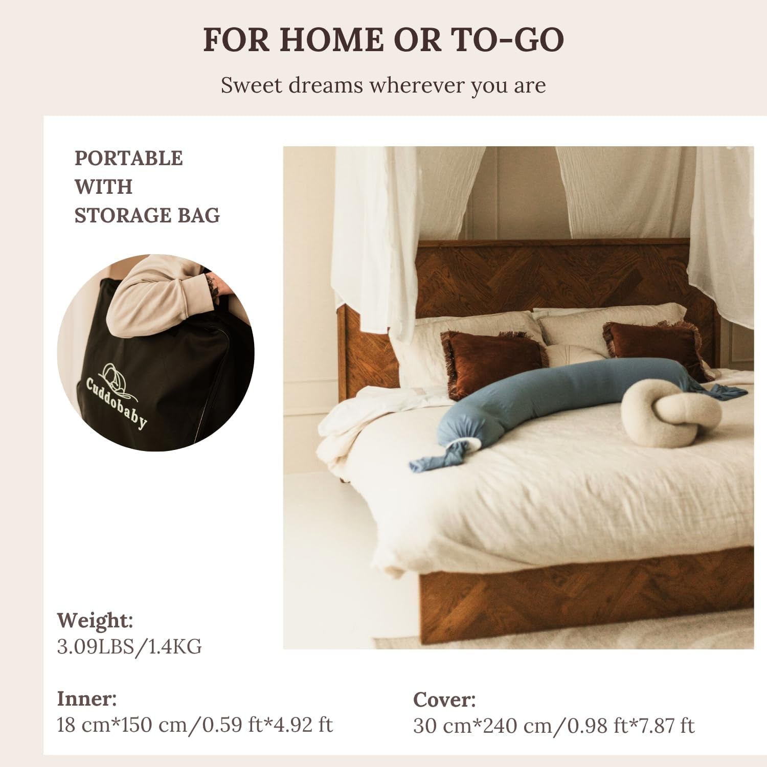 Pregnancy Pillow 5-In-1 【Cooling Cover, Adjustable to Grow with Belly】 Beanbag Style, Lockable O-Shape Nursing Pillow, 5-Point Full Body Support, Maternity Pillow with Travel Bag - Blue