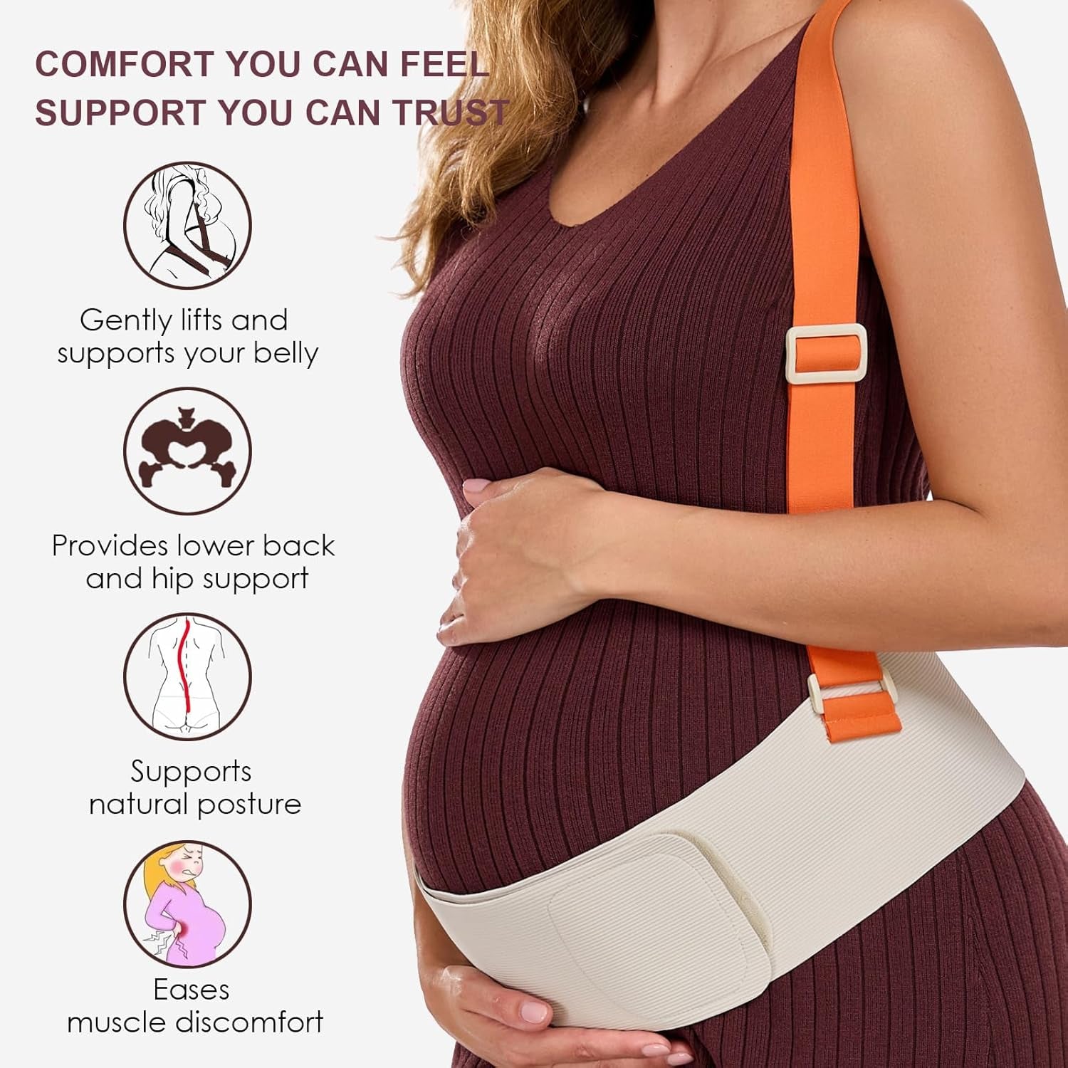 Belly Bands for Pregnant Women, Pregnancy Belly Band with Adjustable Support Brace Straps, Maternity Belt for Back, Abdomen and Waist (Beige,M)